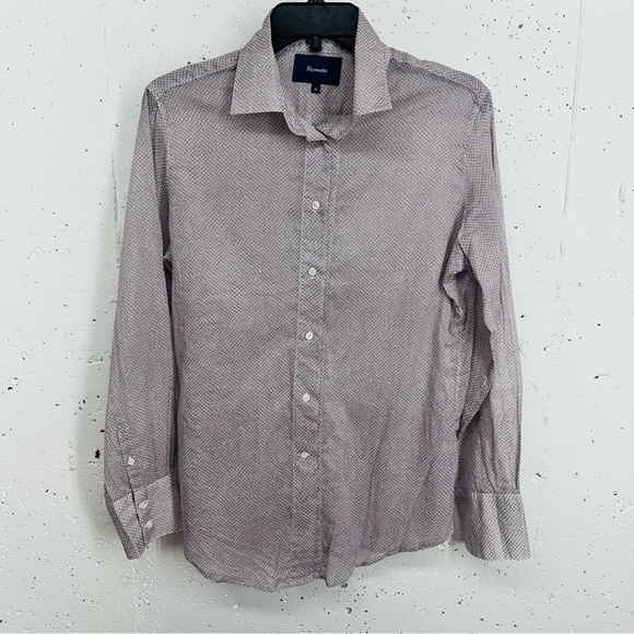 Faconnable Tops - Faconnable Women's size 10 Gray Pink Dot Sheer Button Down Long Sleeve S…